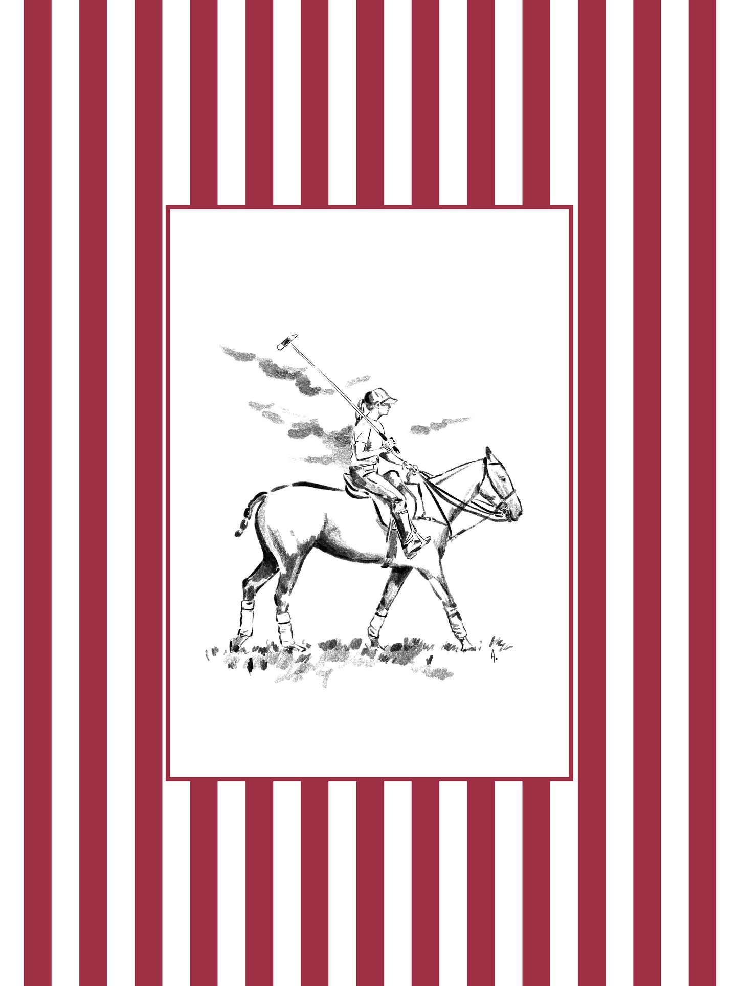 Custom Horse & Owner Portrait – Framed - Striped Mat