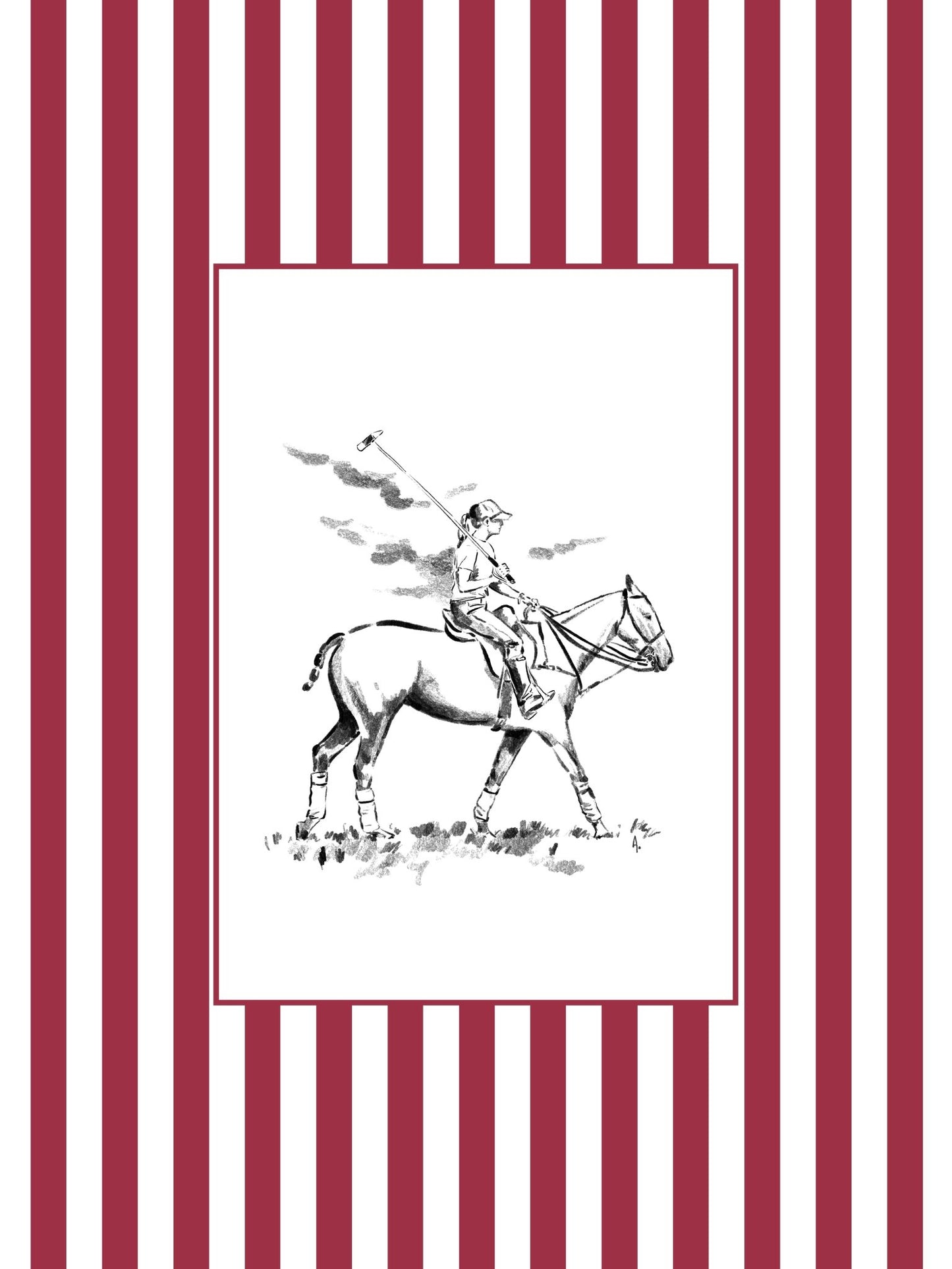 Custom Horse & Owner Portrait – Framed - Striped Mat - Morea Polo Saddlery