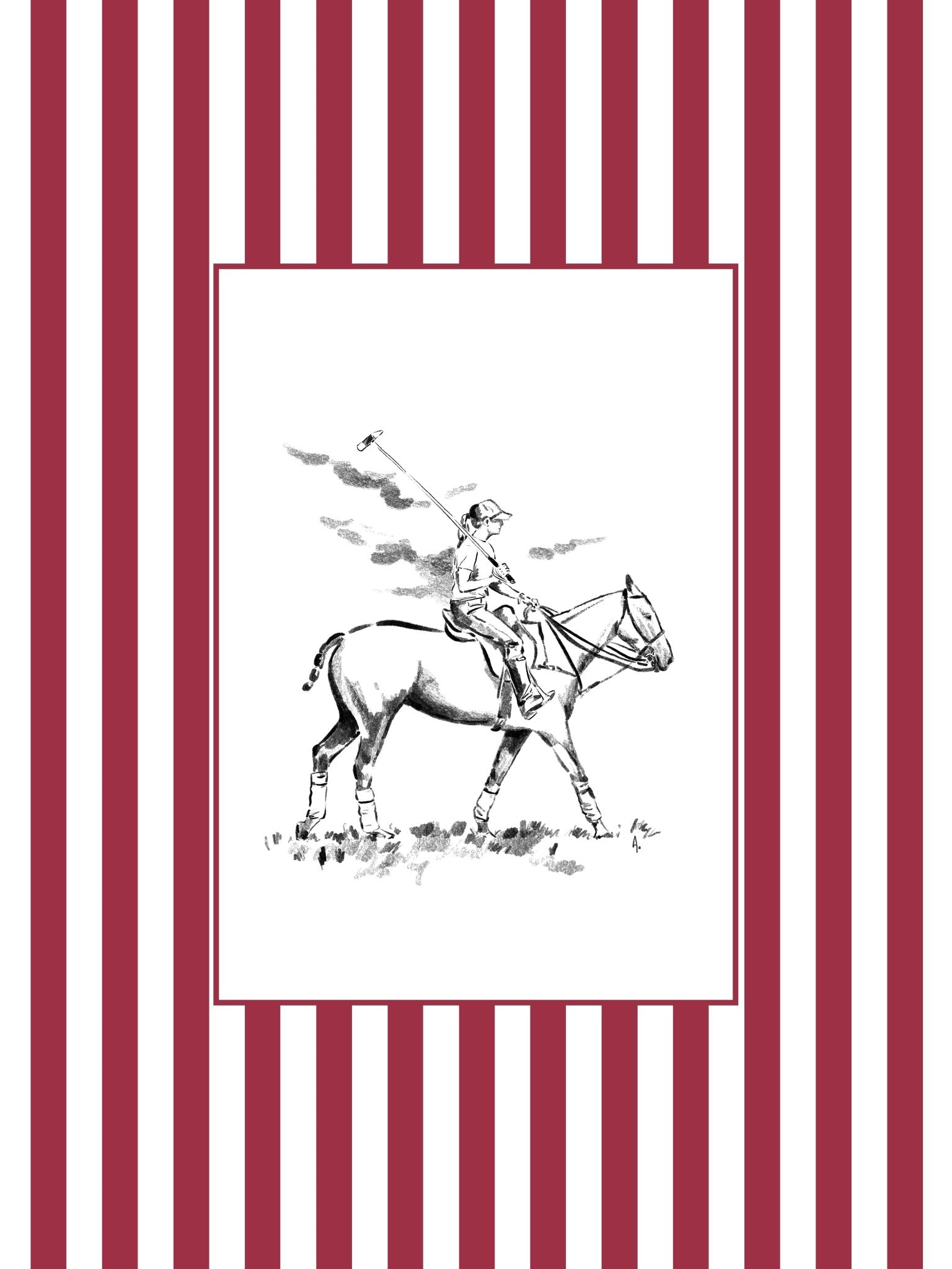 Custom Horse & Owner Portrait – Framed - Striped Mat - Morea Polo Saddlery